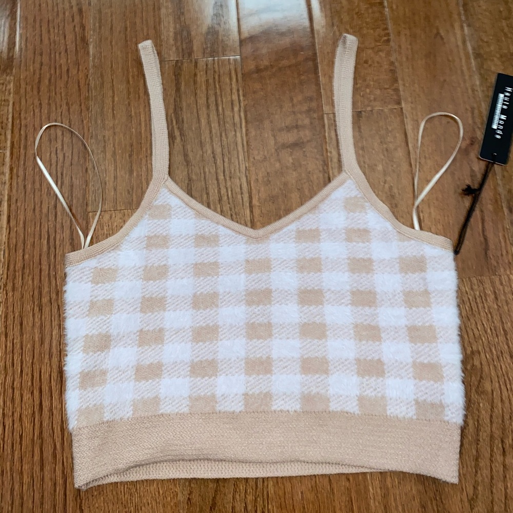 NWT preppy fuzzy plaid print cropped tank top - Picture 2 of 4
